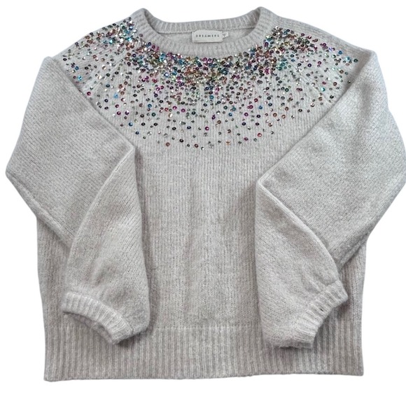 Dreamers Sweaters - Dreamers Womens Sequin Embellished Crew Neck Sweater Oatmeal Small Fairycore‎